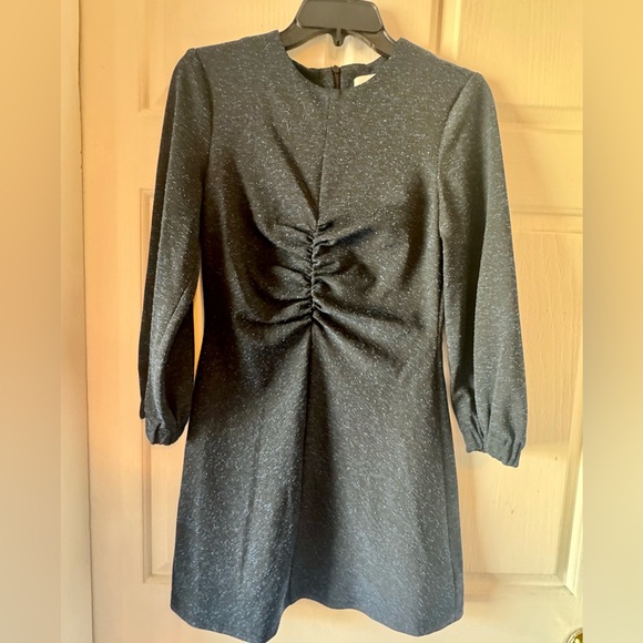 TIBI Blue and Black Heather “Eclipse” Holiday Festive Pique Ruched Dress - Picture 3 of 11